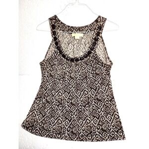 Michael Kors Top Women Medium Tank Brown Front‎ Neck Stone Sleeveless Blouse